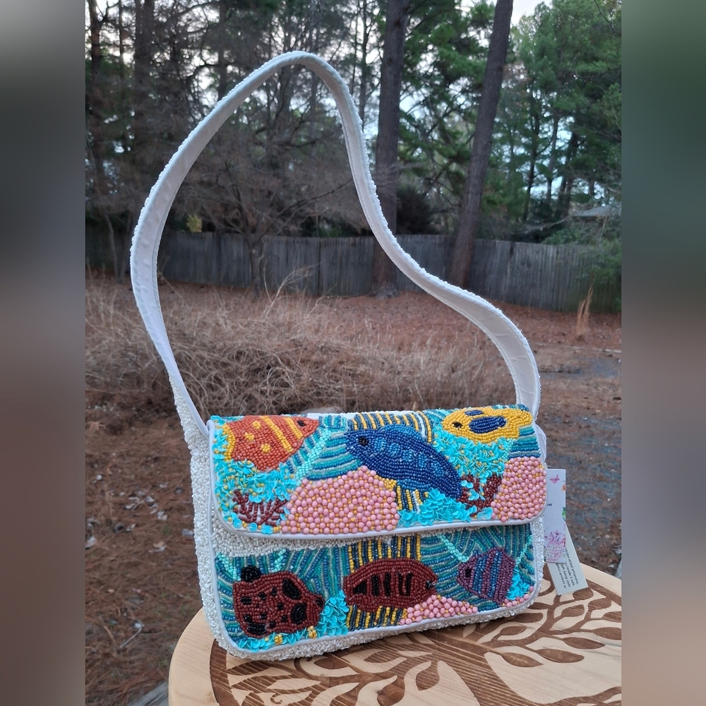 Multicolor Beaded Viral Tropical Fish Ocean Design Shoulder Bag Made In India